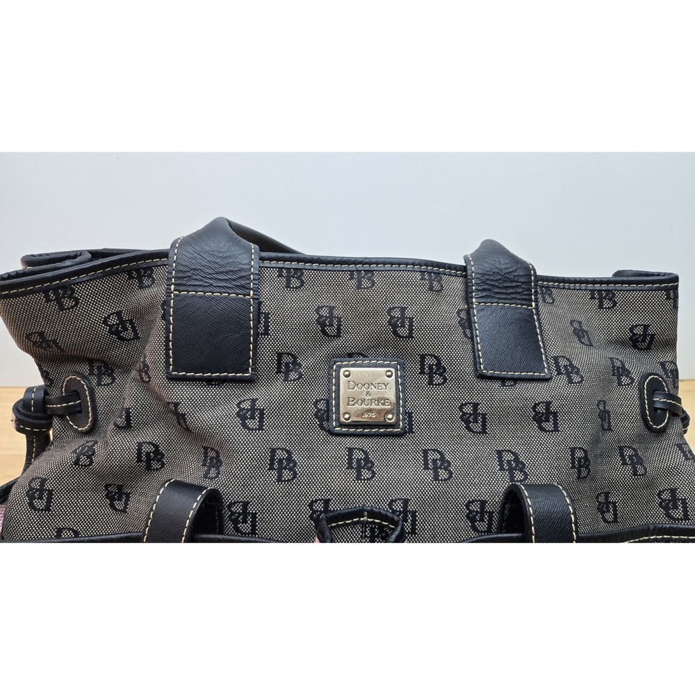 Vintage Dooney & Bourke  Signature Monogram Canvas Tote Bag Black/Grey,‎ Medium - Picture 2 of 16